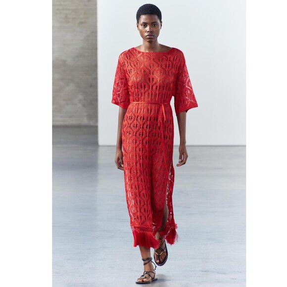 BLOGGER'S FAVE! Zara Red Knit Tunic Dress NWT - Picture 7 of 16